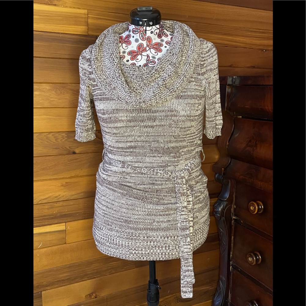 Mudd Space Dye Cowl Neck Short Sleeve Sweater Dress Belted Medium